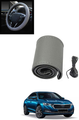 MATIES Hand Stiched Steering Cover For Skoda Octavia(Grey, Leatherite)