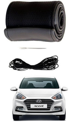 RKPSP Hand Stiched Steering Cover For Universal For Car Xcent(Black/Grey, Leatherite)