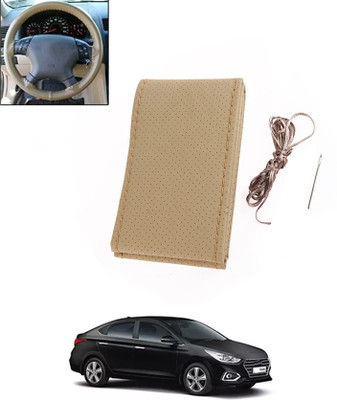 MATIES Hand Stiched Steering Cover For Hyundai Verna(Beige, Leatherite)