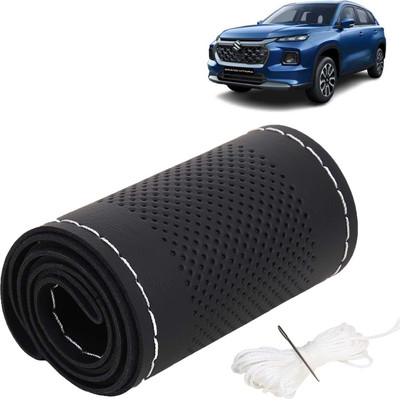 Kingsway Hand Stiched Steering Cover For Maruti Grand Vitara(Black Color with Silver Thread, Leatherite)