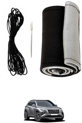 monolive Hand Stiched Steering Cover For Hyundai Tucson(Silver/Black, Leatherite)