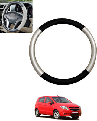 monolive Hand Stiched Steering Cover For Chevrolet Sail UVA(Silver/Black, Leatherite)