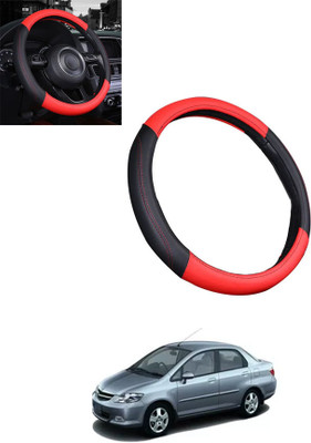 MATIES Steering Cover For Honda Universal For Car(Red/Black, Leatherite)