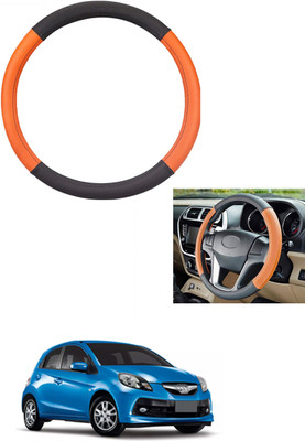 MATIES Steering Cover For Honda Brio(Tan/Black, Leather)