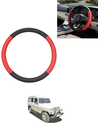 AYW Steering Cover For Mahindra Marshal(Red/Black, Leatherite)