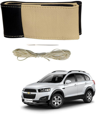 RKPSP Hand Stiched Steering Cover For Universal For Car Captiva(Beige/Black, Leatherite)