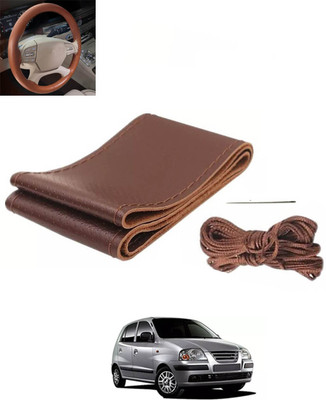 RKPSP Hand Stiched Steering Cover For Hyundai Universal For Car(Brown, Leatherite)