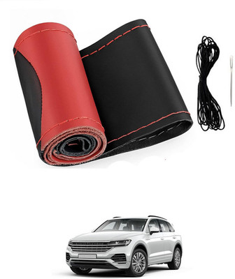 monolive Hand Stiched Steering Cover For Volkswagen Touareg(Red/Black, Leatherite)