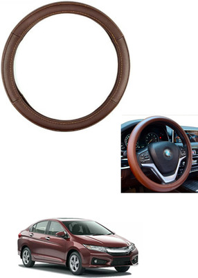 MATIES Steering Cover For Honda Universal For Car(Brown, Leather)