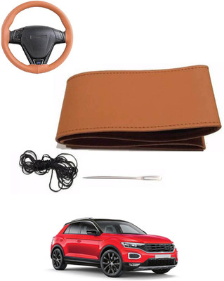 MATIES Hand Stiched Steering Cover For Volkswagen Universal For Car(Tan, Leatherite)