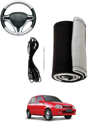 MATIES Hand Stiched Steering Cover For Universal For Car Zen(Silver, Black, Leatherite)
