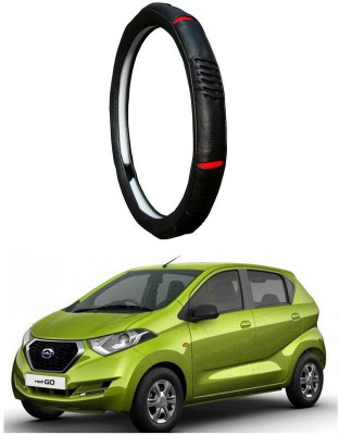 AUTO PEARL Steering Cover For Datsun Go(Diamond Black Red, Leatherite)