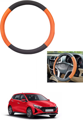 MATIES Steering Cover For Hyundai i20(Tan/Black, Leather)