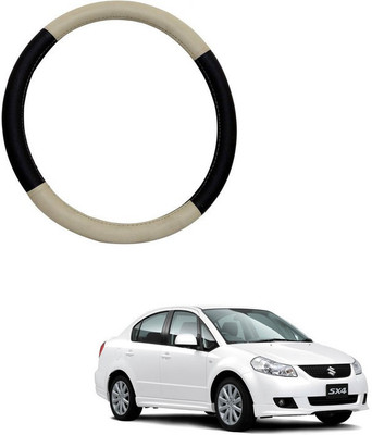 RKPSP Hand Stiched Steering Cover For Universal For Car SX4(Beige/Black, Leatherite)