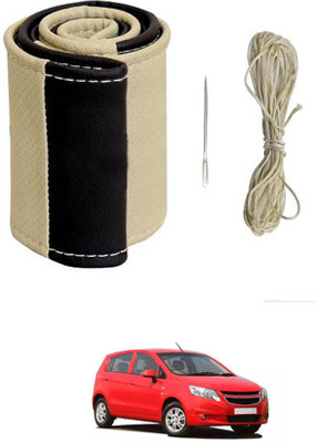 monolive Hand Stiched Steering Cover For Chevrolet Sail UVA(Beige/Black, Leatherite)