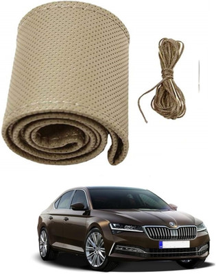 ARNEJA Hand Stiched Steering Cover For Skoda Superb(Beige, Leather)