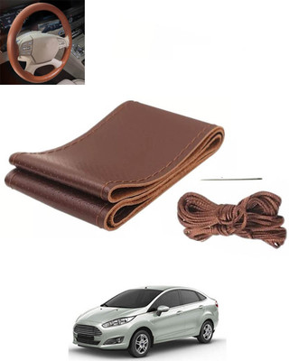 RKPSP Hand Stiched Steering Cover For Ford Universal For Car(Brown, Leatherite)