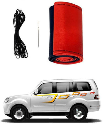 RKPSP Hand Stiched Steering Cover For Universal For Car Sumo Grand(Red/Black, Leatherite)