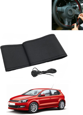 MATIES Hand Stiched Steering Cover For Volkswagen Polo GT(Black, Leatherite)