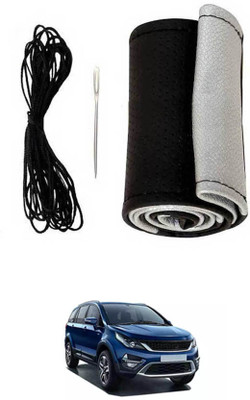 MSNP Hand Stiched Steering Cover For Tata Universal For Car(Silver Black, Leatherite)