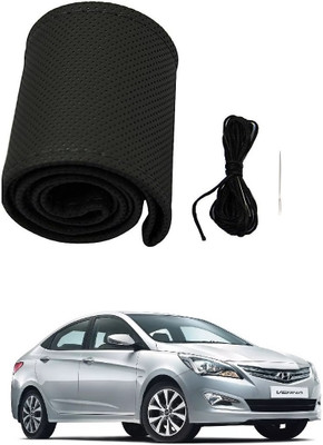 arneja trading company Hand Stiched Steering Cover For Hyundai Fluidic Verna(Black, Leather)