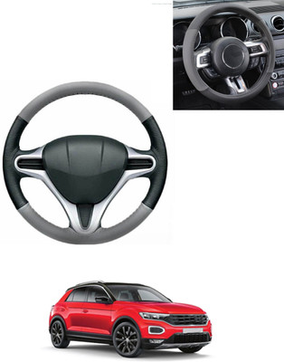 AYW Steering Cover For Volkswagen Universal For Car(Grey/Black, Leatherite)