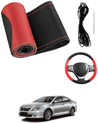 MATIES Hand Stiched Steering Cover For Toyota Camry(Red/Black, Leatherite)