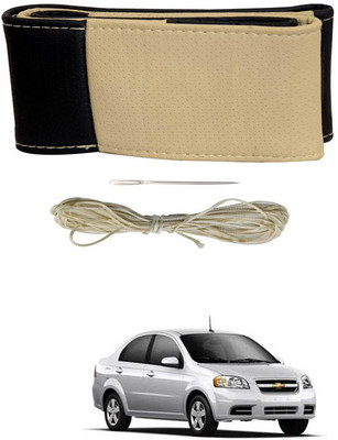 RKPSP Hand Stiched Steering Cover For Universal For Car Aveo UVA(Beige/Black, Leatherite)