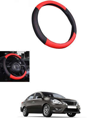 MATIES Steering Cover For Nissan Sunny(Red/Black, Leather)