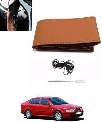 monolive Hand Stiched Steering Cover For Skoda Octavia(Tan, Leatherite)