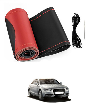 MATIES Hand Stiched Steering Cover For Audi S4(Red/Black, Leatherite)