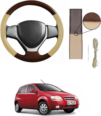 Autocom Hand Stiched Steering Cover For Chevrolet Aveo UVA(Beige, Brown, Leather)