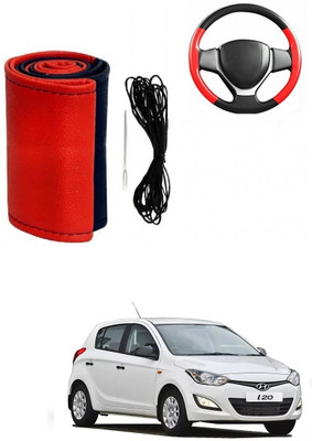 ARNEJA Hand Stiched Steering Cover For Hyundai i20(Red, Black, Leather)