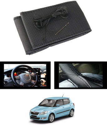 ABJD Hand Stiched Steering Cover For Hyundai Fabia(Black, Leatherite)