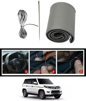 ABJD Hand Stiched Steering Cover For Mahindra Universal For Car(Grey, Leatherite)