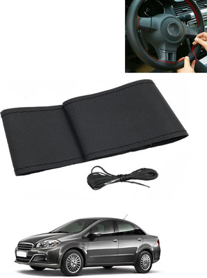 AYW Hand Stiched Steering Cover For Fiat Linea(Black, Leatherite)