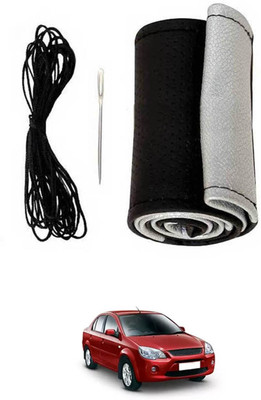 monolive Hand Stiched Steering Cover For Ford Ikon(Silver/Black, Leatherite)