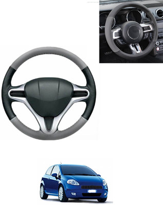AYW Steering Cover For Fiat Grand Punto(Grey/Black, Leatherite)