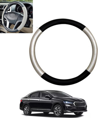 MSNP Steering Cover For Skoda Universal For Car(Silver,Black, Leatherite)