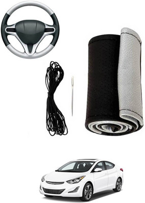 MATIES Hand Stiched Steering Cover For Hyundai Elantra(Silver, Black, Leatherite)