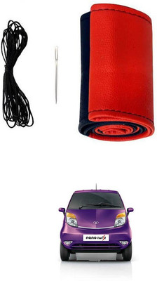 RKPSP Hand Stiched Steering Cover For Universal For Car Nano(Red/Black, Leatherite)