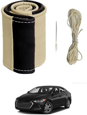 monolive Hand Stiched Steering Cover For Hyundai Elantra(Beige/Black, Leatherite)