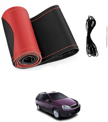 monolive Hand Stiched Steering Cover For Tata Indigo Marina(Red/Black, Leatherite)
