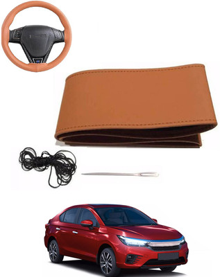 MATIES Hand Stiched Steering Cover For Honda Universal For Car(Tan, Leatherite)