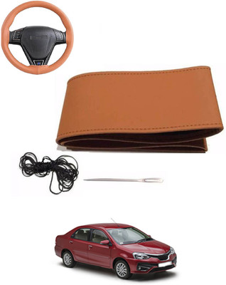 MATIES Hand Stiched Steering Cover For Toyota Etios(Tan, Leatherite)
