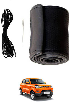 MATIES Hand Stiched Steering Cover For Universal For Car Universal For Car(Black/Grey, Leatherite)