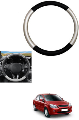 MATIES Steering Cover For Ford Ikon(Silver, Black, Leather)