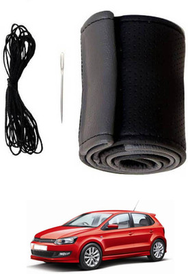 ABJD Hand Stiched Steering Cover For Volkswagen Polo GT(Grey, Black, Leatherite)