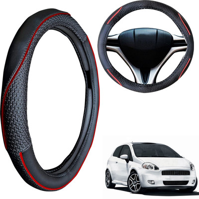 PEEPS STORE Steering Cover For Fiat Punto(Black, Leatherite)