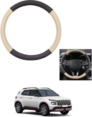MATIES Steering Cover For Hyundai Universal For Car(Beige/Black, Leather)